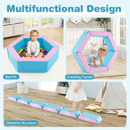 3 - Piece Baby Foam Climbing Blocks Climb and Crawl Set with 100 Ocean Balls - Blue - Oasis Home Essentials