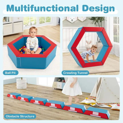 3 - Piece Baby Foam Climbing Blocks Climb and Crawl Set with 100 Ocean Balls - Yellow - Oasis Home Essentials
