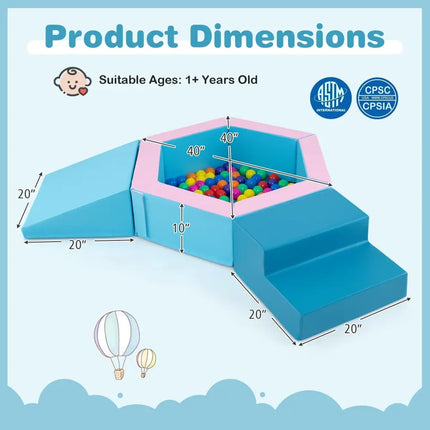3 - Piece Baby Foam Climbing Blocks Climb and Crawl Set with 100 Ocean Balls - Blue - Oasis Home Essentials
