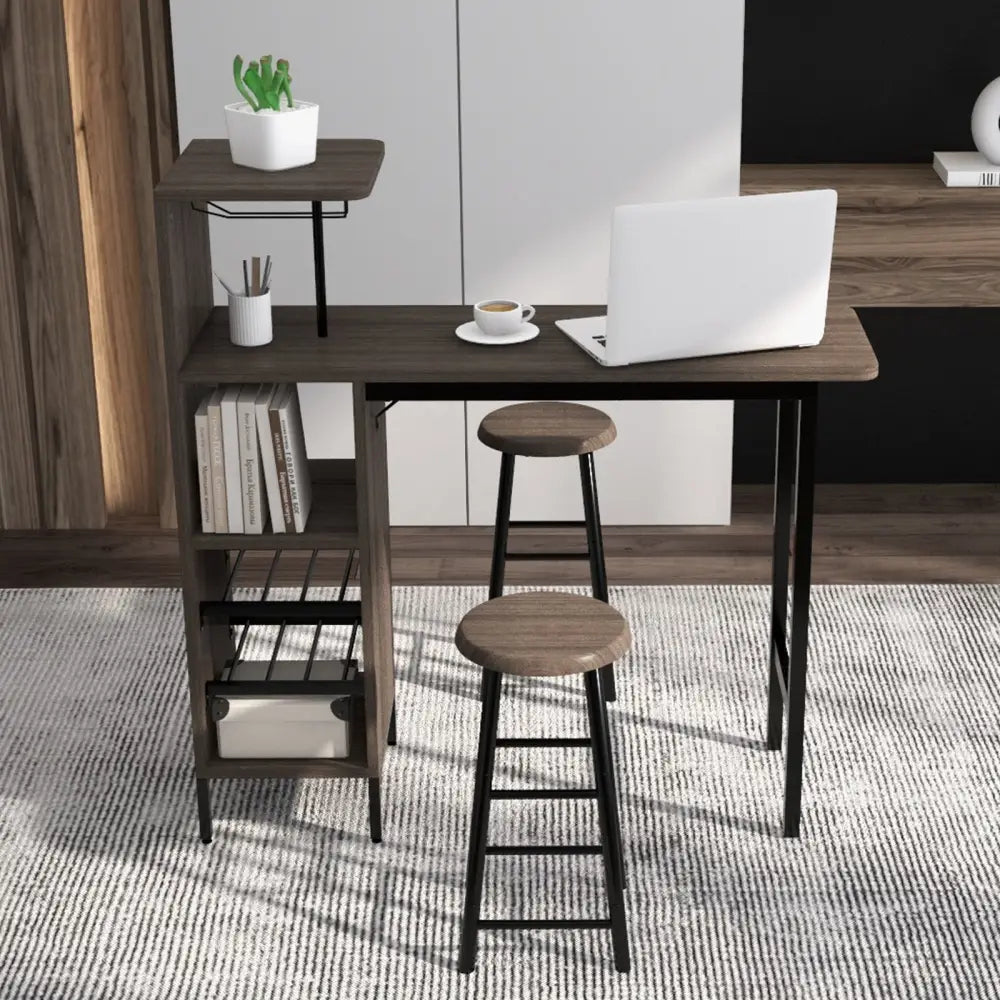 3 Piece Bar Table and Chairs Set with 6-Bottle Wine Rack-Brown - Brown - Dining Room Sets
