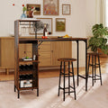 3 Piece Bar Table and Chairs Set with 6-Bottle Wine Rack-Rustic Brown - Rustic Brown - Dining Room Sets