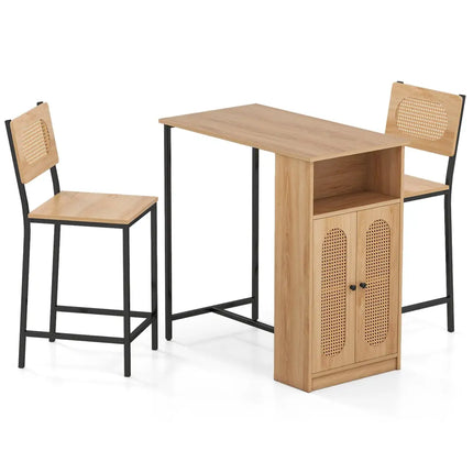 3-Piece Bar Table and Chairs Set with Storage Shelves and Footrests-Natural Costway