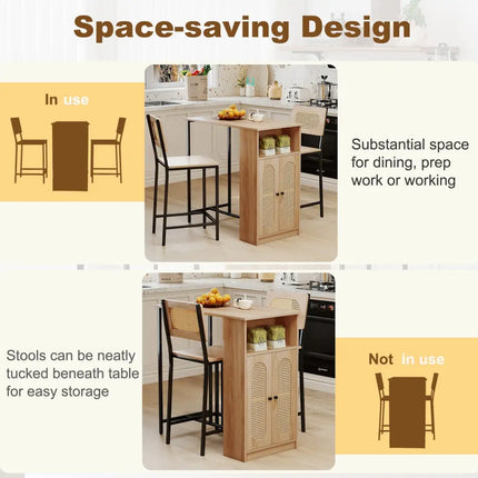 3-Piece Bar Table and Chairs Set with Storage Shelves and Footrests-Natural Costway