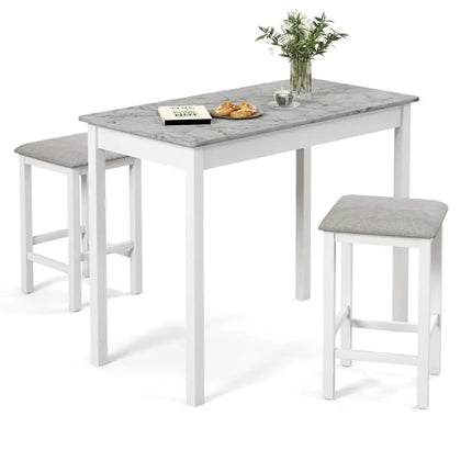 3-Piece Bar Table Set Dining Table and 2 Bar Stools-White Costway
