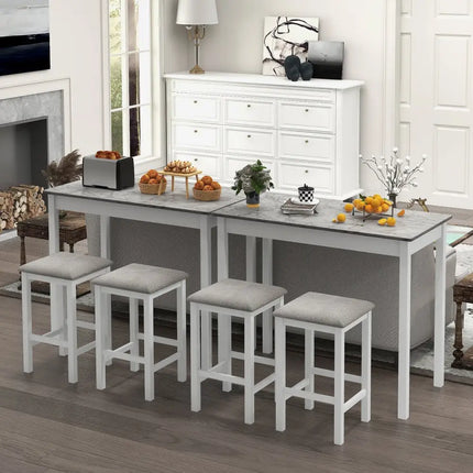 3-Piece Bar Table Set Dining Table and 2 Bar Stools-White Costway