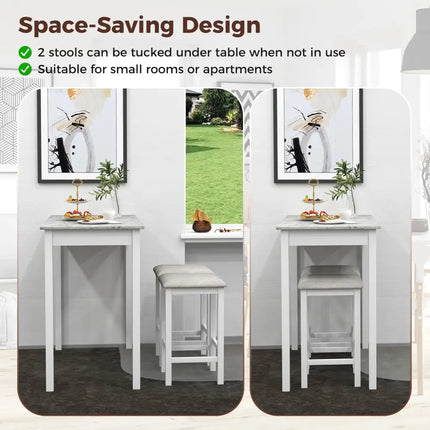 3-Piece Bar Table Set Dining Table and 2 Bar Stools-White Costway