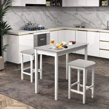 3-Piece Bar Table Set Dining Table and 2 Bar Stools-White Costway