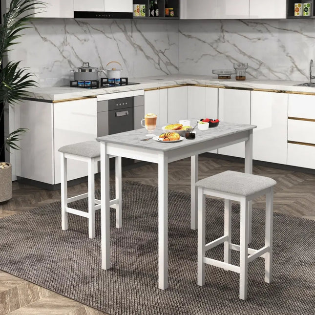 3-Piece Bar Table Set Dining Table and 2 Bar Stools-White Costway