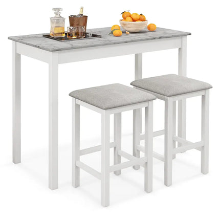3-Piece Bar Table Set Dining Table and 2 Bar Stools-White Costway