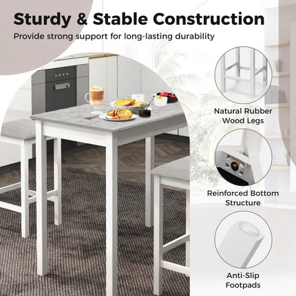 3-Piece Bar Table Set Dining Table and 2 Bar Stools-White Costway