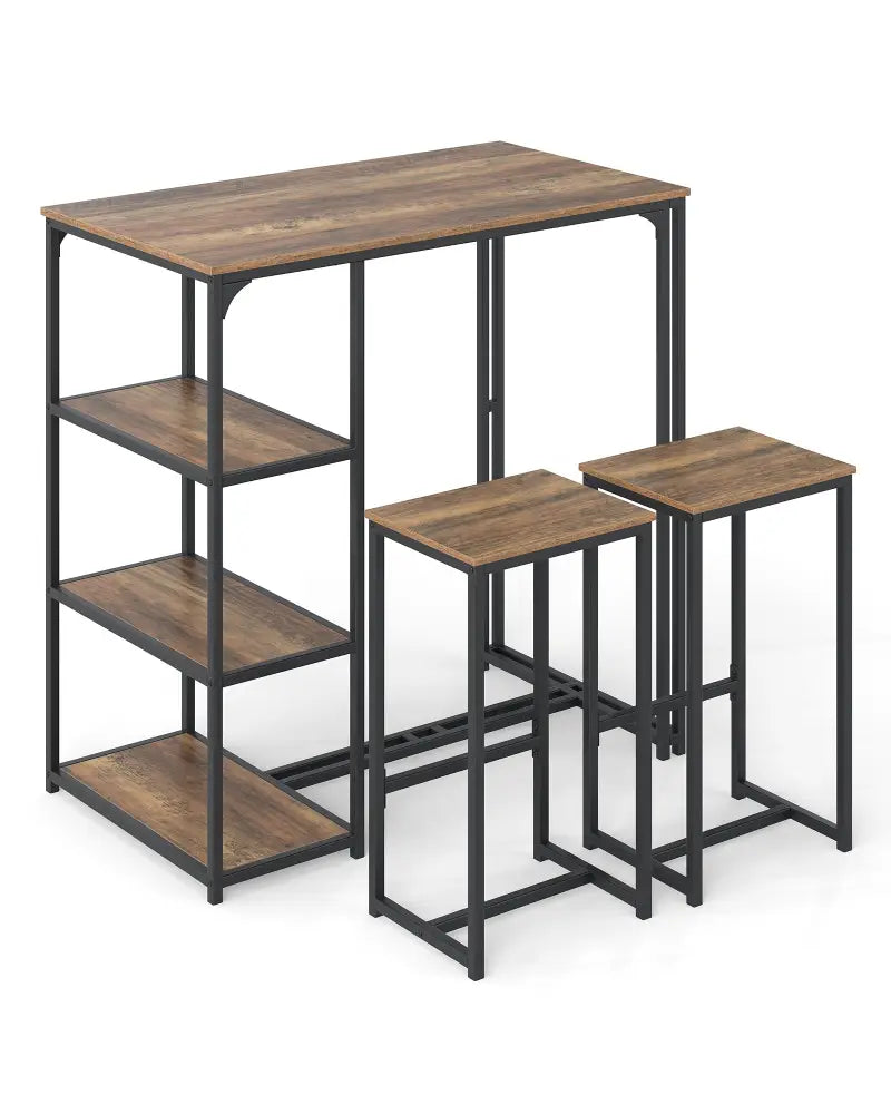 3-Piece Bar Table Set for 2 Bar-Height Dining Table with 2 Stools-Rustic Brown - Rustic Brown - Dining Room Sets