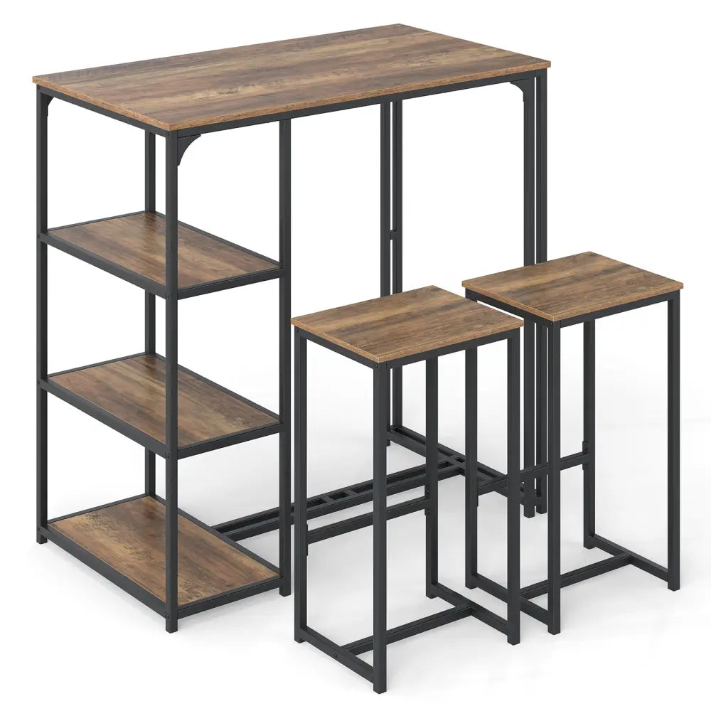 3-Piece Bar Table Set for 2 Bar-Height Dining Table with 2 Stools-Rustic Brown - Rustic Brown - Dining Room Sets