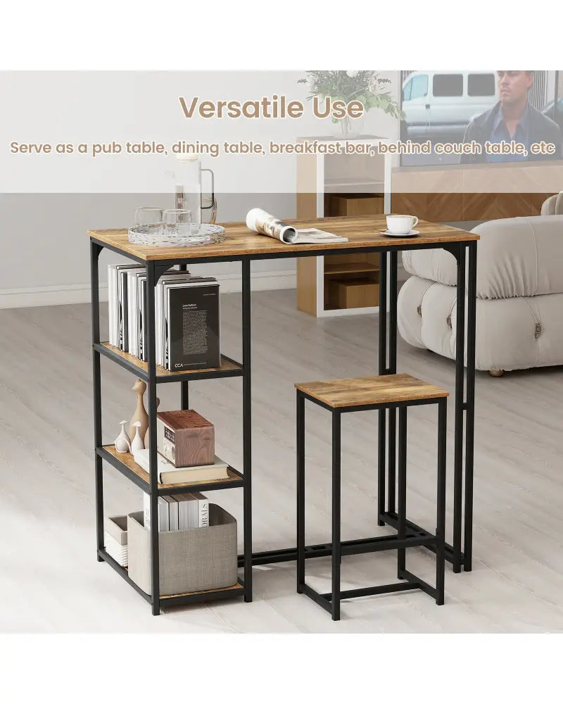 3-Piece Bar Table Set for 2 Bar-Height Dining Table with 2 Stools-Rustic Brown - Rustic Brown - Dining Room Sets
