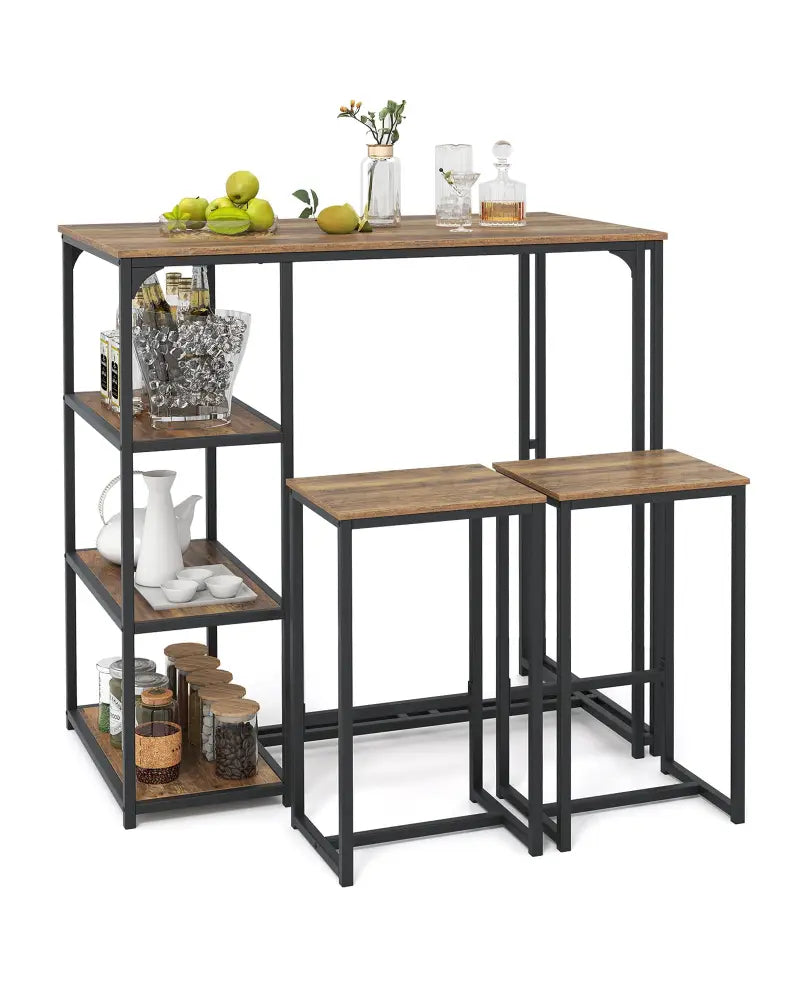 3-Piece Bar Table Set for 2 Bar-Height Dining Table with 2 Stools-Rustic Brown - Rustic Brown - Dining Room Sets