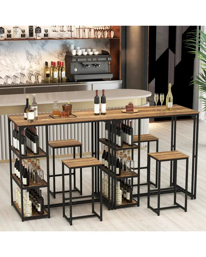 3-Piece Bar Table Set for 2 Bar-Height Dining Table with 2 Stools-Rustic Brown - Rustic Brown - Dining Room Sets