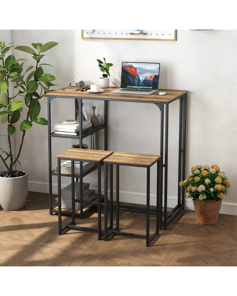 3-Piece Bar Table Set for 2 Bar-Height Dining Table with 2 Stools-Rustic Brown - Rustic Brown - Dining Room Sets