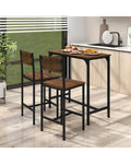 3 Piece Bar Table Set with Backrest and Footrest for Small Space-Rustic Brown - Rustic Brown - Patio Bar Furniture