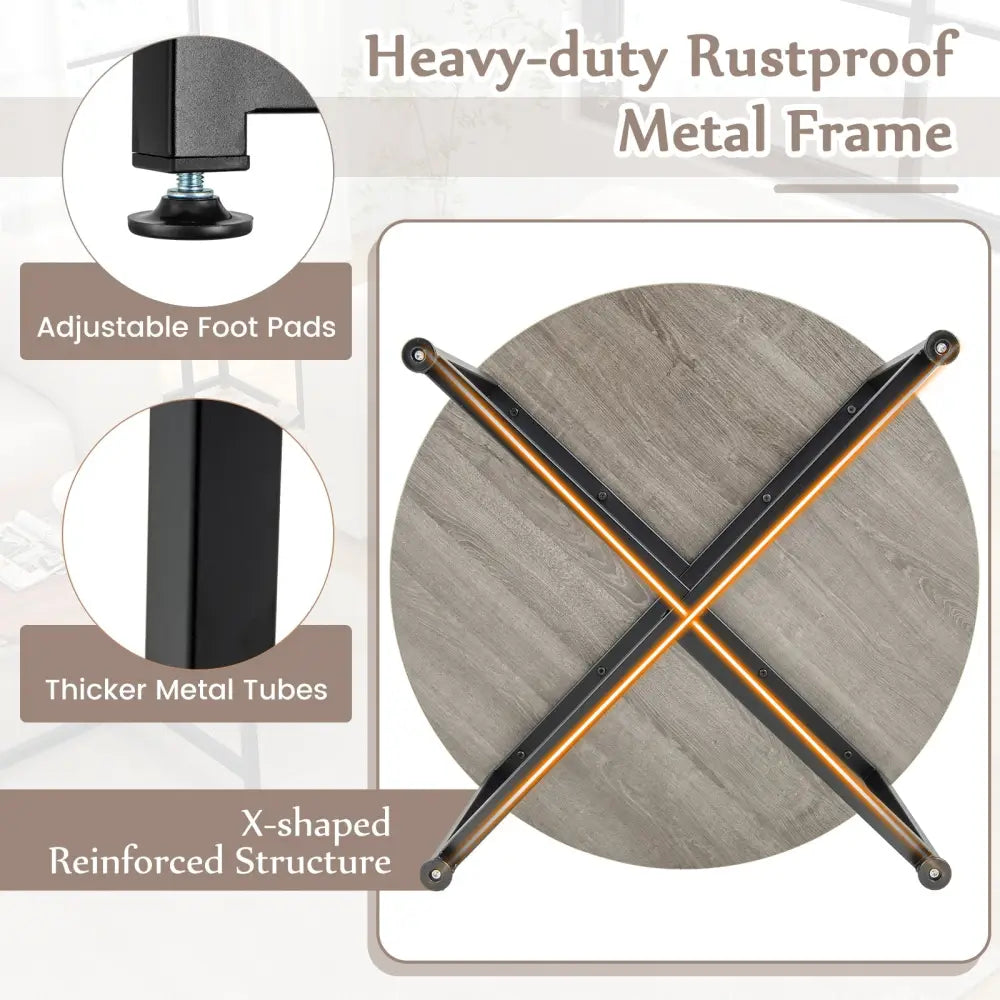 3-Piece Coffee Table Set Round Coffee Table and 2PCS Square End Tables-Gray - Gray - Coffee Tables