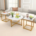 3-Piece Coffee Table Set Round Coffee Table and 2PCS Square End Tables-White and Gold - White - Coffee Tables