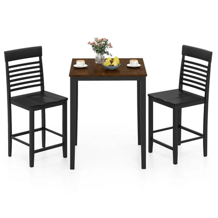 3-Piece Counter-Height Dining Table Set for 2 with Rubber Wood Frame and Footrest-Black Costway