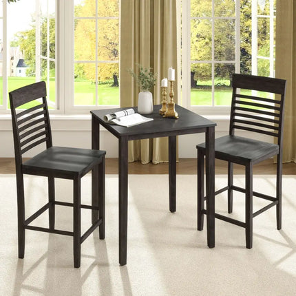 3-Piece Counter-Height Dining Table Set for 2 with Rubber Wood Frame and Footrest-Gray Costway