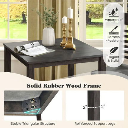 3-Piece Counter-Height Dining Table Set for 2 with Rubber Wood Frame and Footrest-Gray Costway