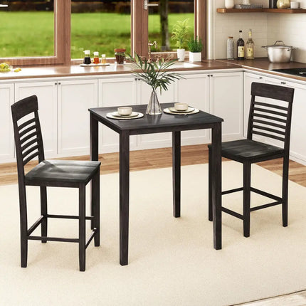 3-Piece Counter-Height Dining Table Set for 2 with Rubber Wood Frame and Footrest-Gray Costway