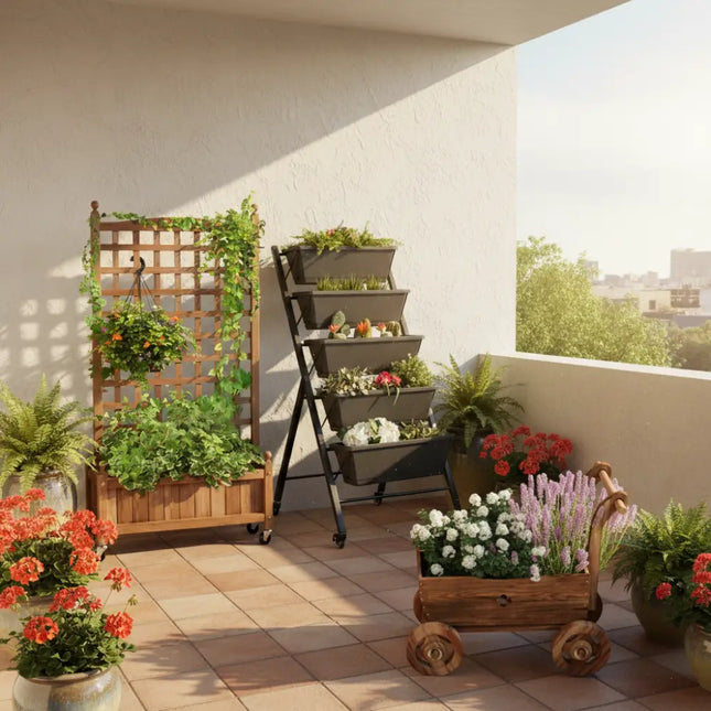 3-Piece Decorative Garden Ensemble: Mobile Planters for a Lush Oasis - Garden