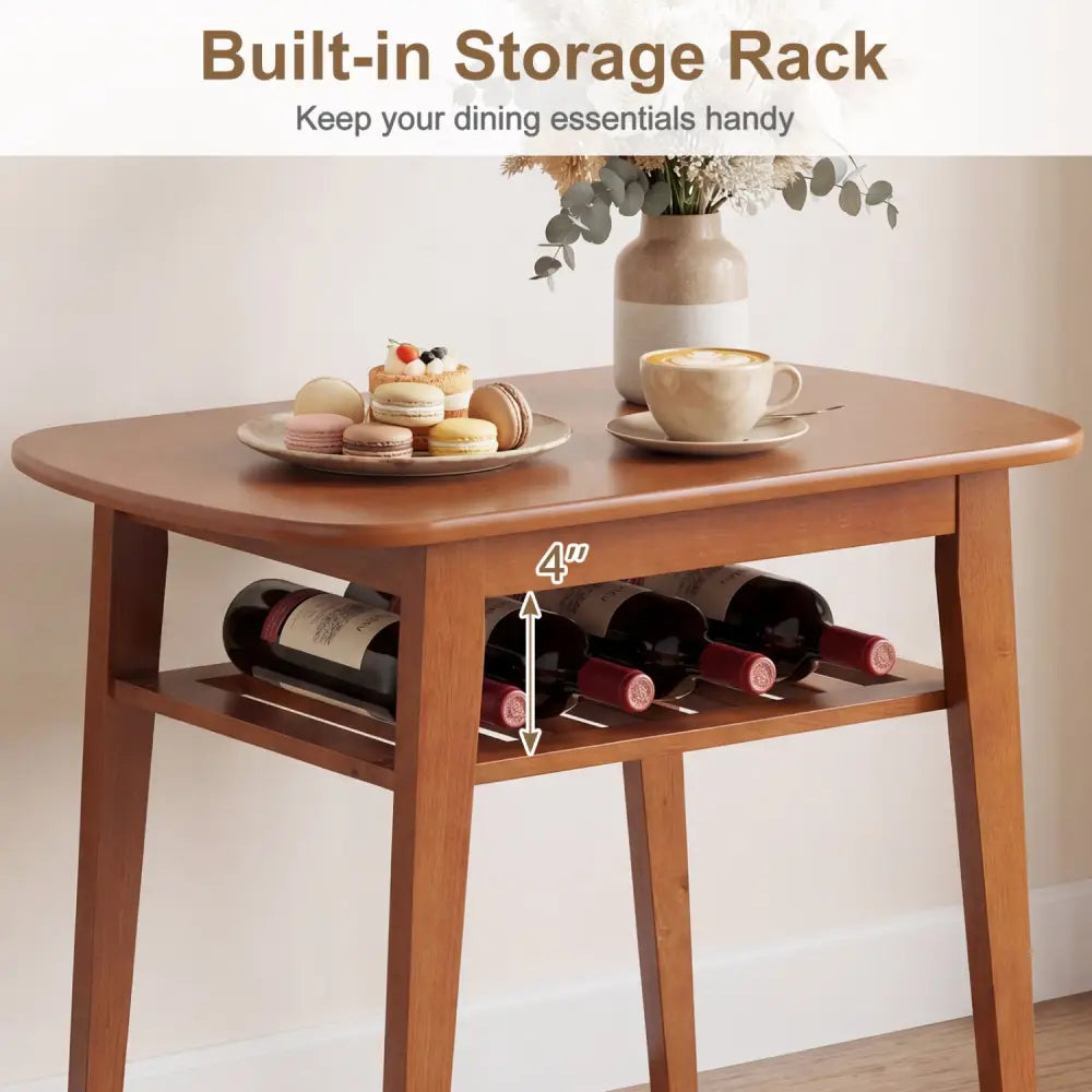 3-Piece Dining Table Set for 2 with Upholstered Chairs-Cherry - Cherry - Dining Room Sets