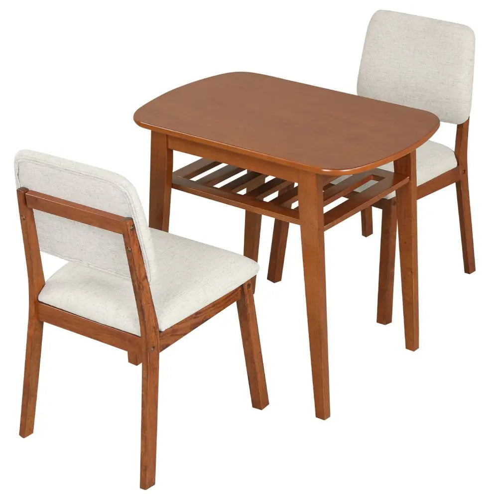 3-Piece Dining Table Set for 2 with Upholstered Chairs-Cherry - Cherry - Dining Room Sets