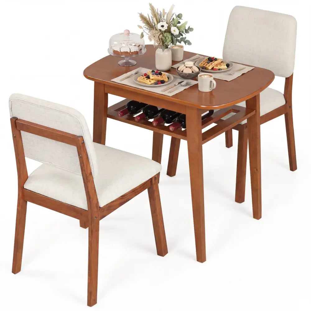 3-Piece Dining Table Set for 2 with Upholstered Chairs-Cherry - Cherry - Dining Room Sets