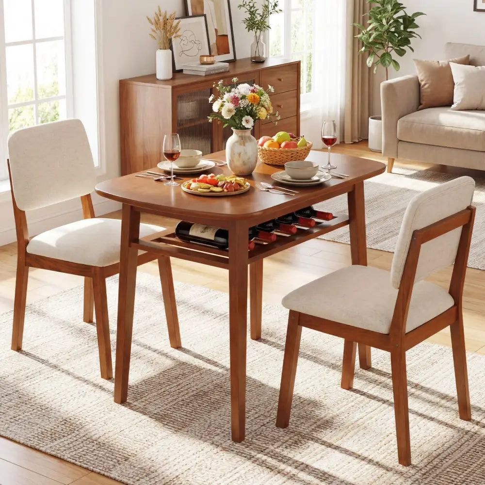 3-Piece Dining Table Set for 2 with Upholstered Chairs-Cherry - Cherry - Dining Room Sets