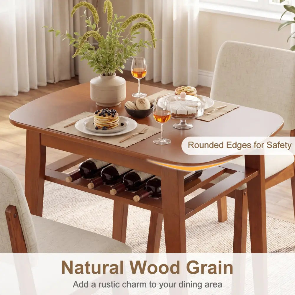 3-Piece Dining Table Set for 2 with Upholstered Chairs-Cherry - Cherry - Dining Room Sets