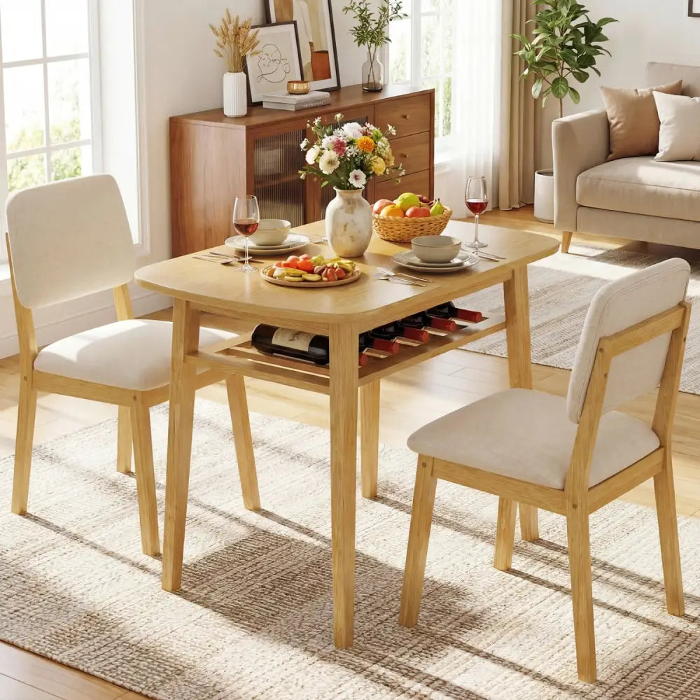 3-Piece Dining Table Set for 2 with Upholstered Chairs-Natural - Natural - Dining Room Sets