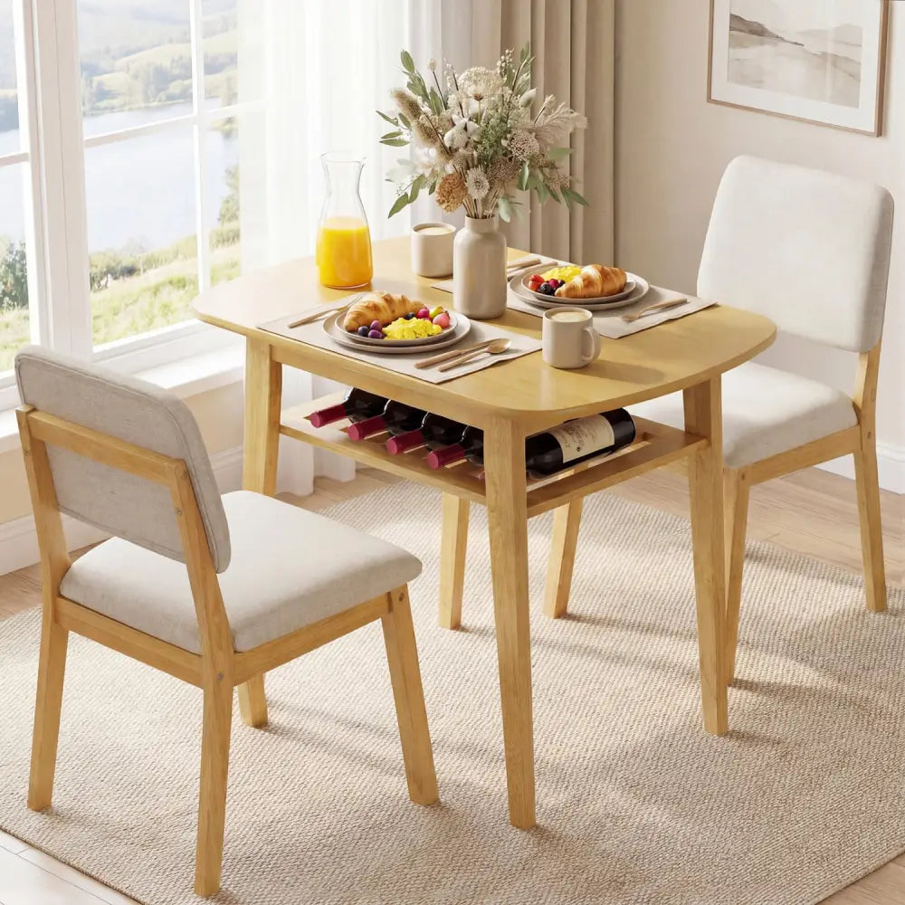 3-Piece Dining Table Set for 2 with Upholstered Chairs-Natural - Natural - Dining Room Sets