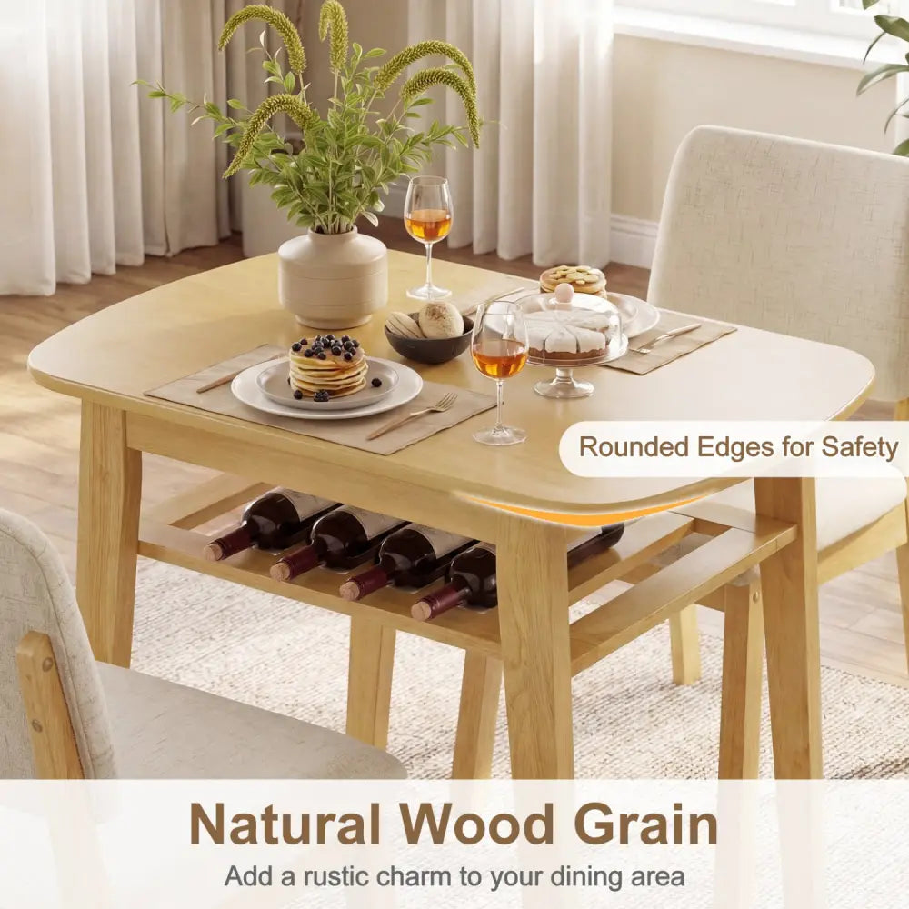 3-Piece Dining Table Set for 2 with Upholstered Chairs-Natural - Natural - Dining Room Sets