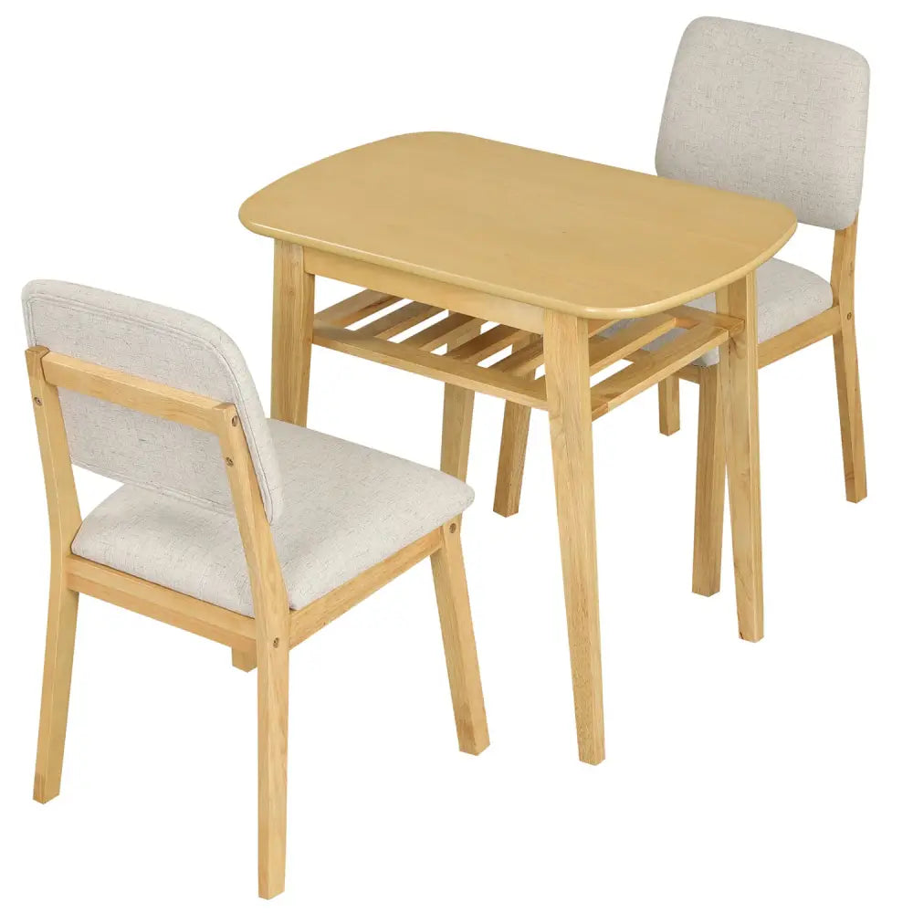 3-Piece Dining Table Set for 2 with Upholstered Chairs-Natural - Natural - Dining Room Sets