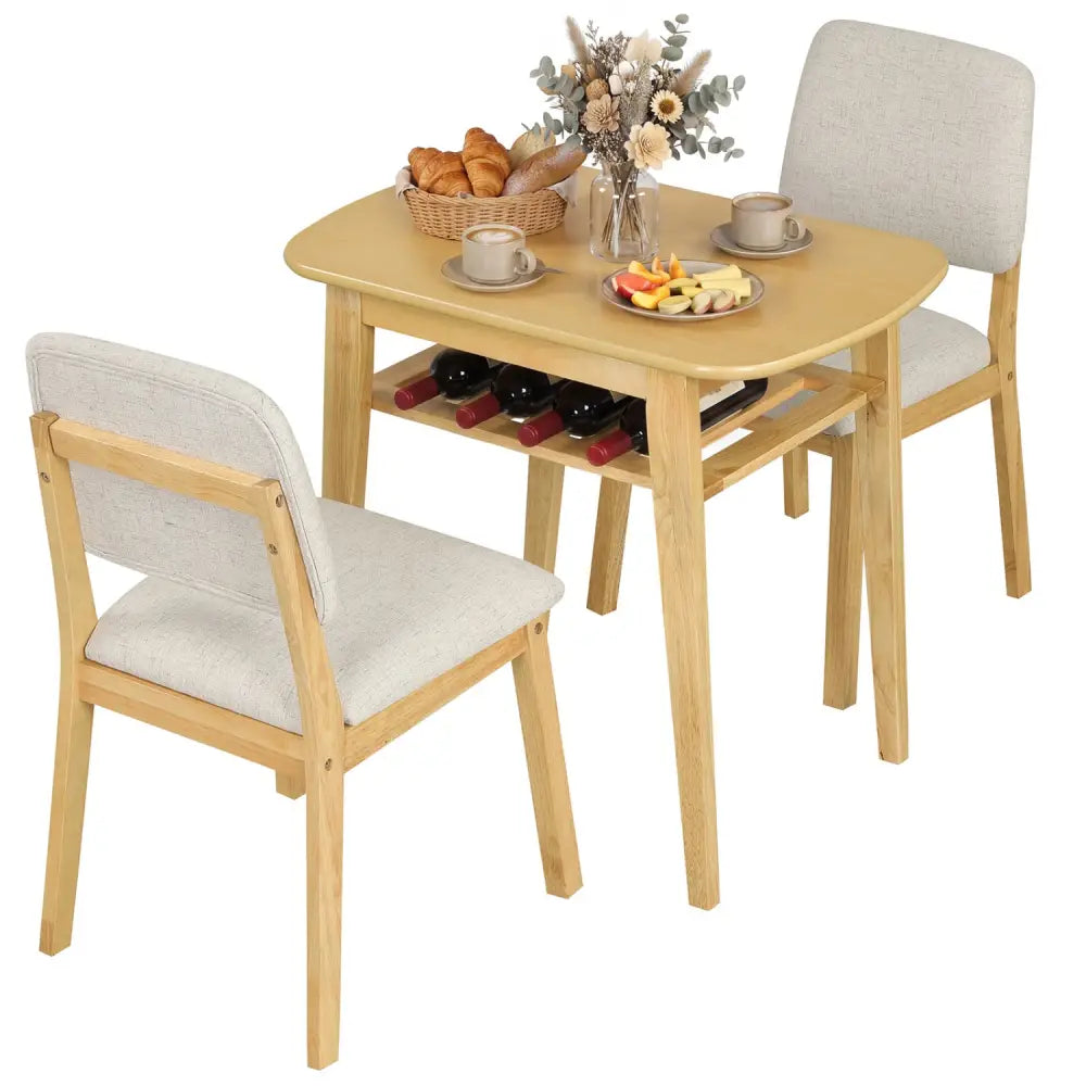 3-Piece Dining Table Set for 2 with Upholstered Chairs-Natural - Natural - Dining Room Sets