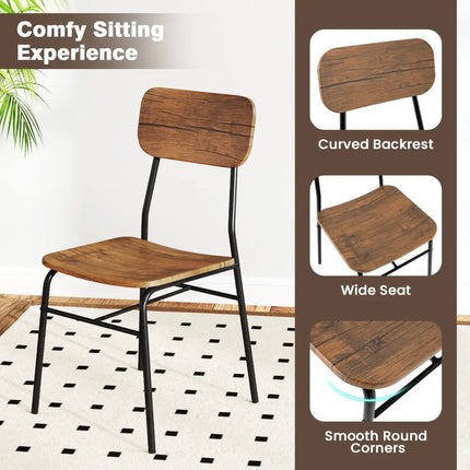 3 Piece Dining Table Set for 2 Wood Square Table with Metal Frame-Brown Costway