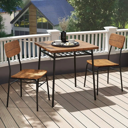 3 Piece Dining Table Set for 2 Wood Square Table with Metal Frame-Brown Costway