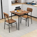 3 Piece Dining Table Set for 2 Wood Square Table with Metal Frame-Brown - Brown - Dining Room Sets