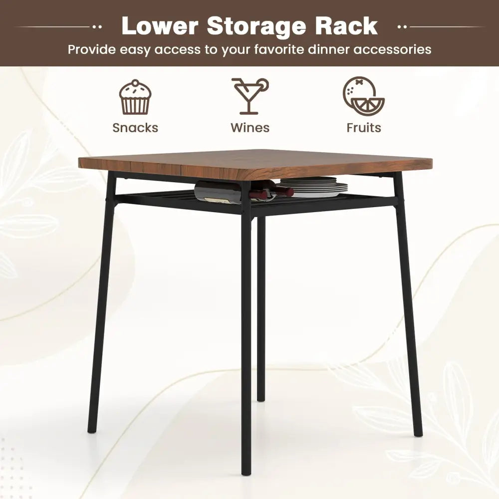3 Piece Dining Table Set for 2 Wood Square Table with Metal Frame-Brown - Brown - Dining Room Sets