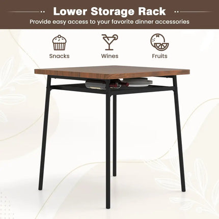 3 Piece Dining Table Set for 2 Wood Square Table with Metal Frame-Brown Costway
