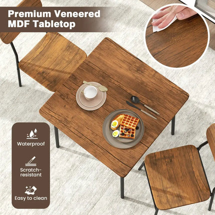 3 Piece Dining Table Set for 2 Wood Square Table with Metal Frame-Brown Costway