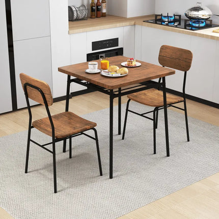 3 Piece Dining Table Set for 2 Wood Square Table with Metal Frame-Brown Costway