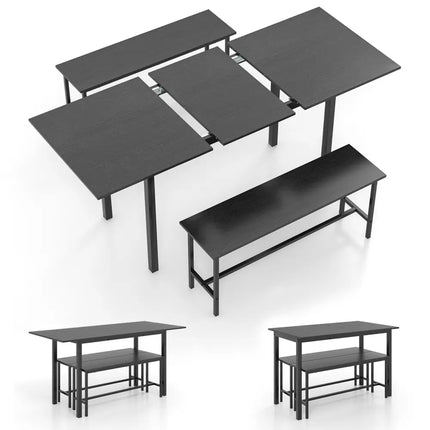 3 Piece Dining Table Set for 4-6 with 2 Benches-Black Costway