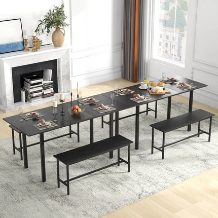 3 Piece Dining Table Set for 4-6 with 2 Benches-Black Costway