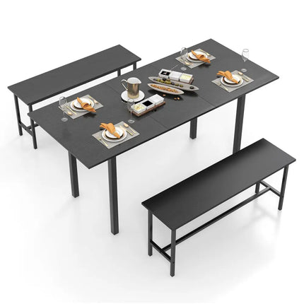 3 Piece Dining Table Set for 4-6 with 2 Benches-Black Costway