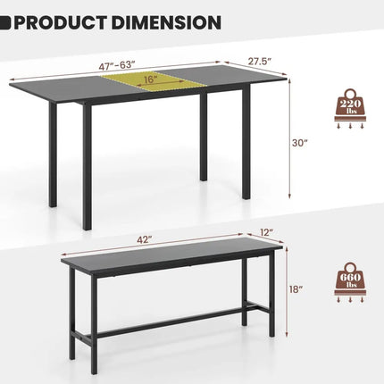 3 Piece Dining Table Set for 4-6 with 2 Benches-Black Costway