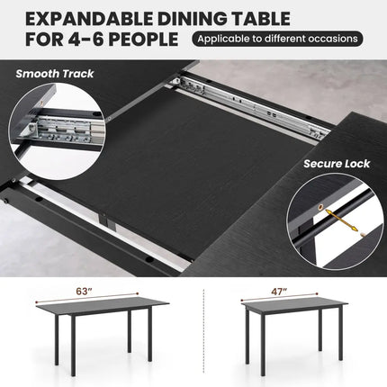 3 Piece Dining Table Set for 4-6 with 2 Benches-Black Costway